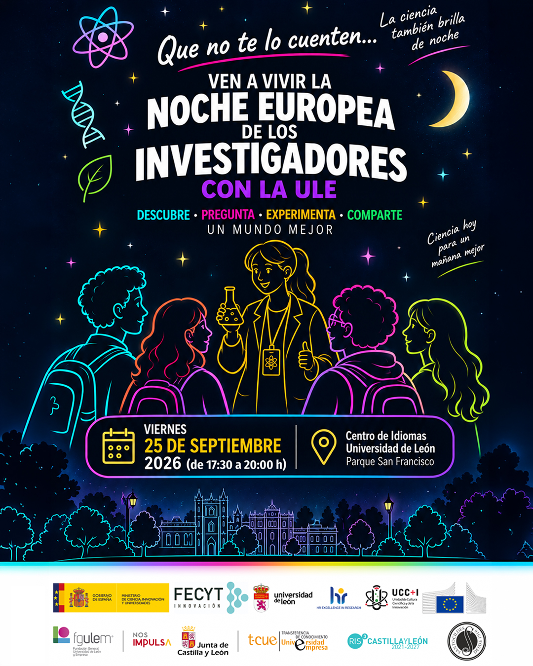 Cartel de la Noche Europea de los Investigadores 2026 en León